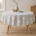 Runde Tischdecke Snowflakes mit Schneeflockenmotiv – Premium Hauptbild im eleganten Esszimmer