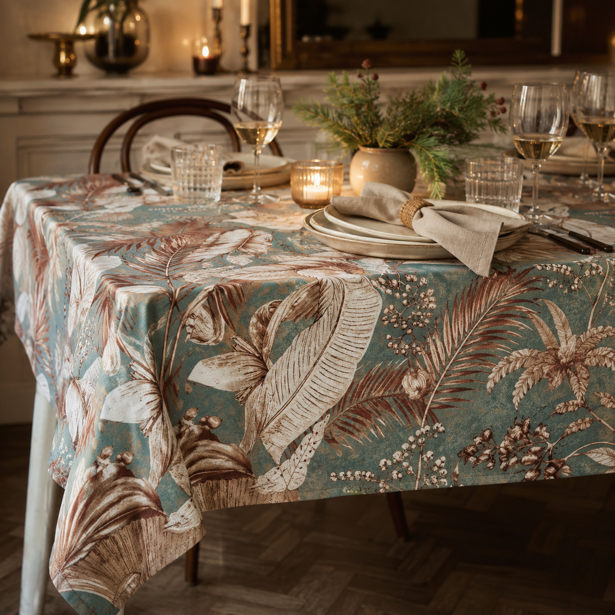 Tischdecke Terra Flora aus Baumwolle & Leinen – elegante Dinner-Atmosphäre