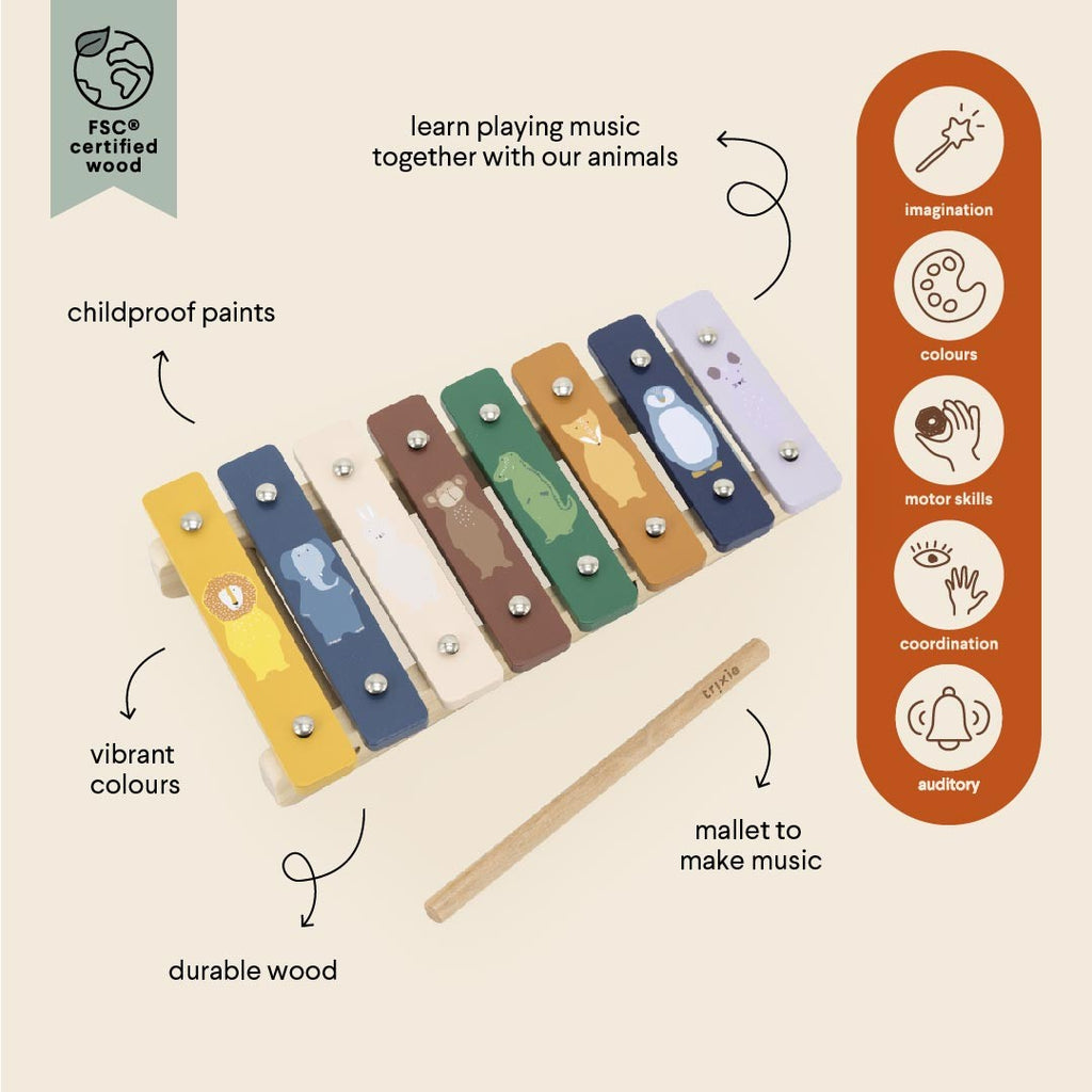 Trixie Xylophon aus Holz mit Tiermotiven – Detailaufnahme