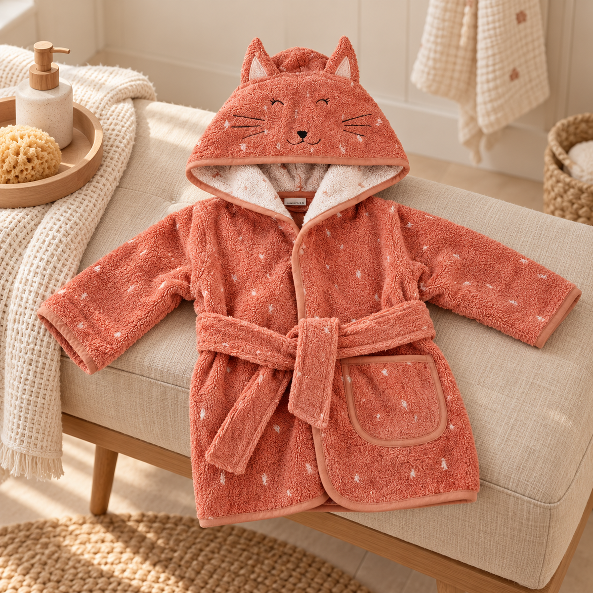 Trixie Mrs. Cat Kinder-Bademantel – Kapuze, Gürtel und Tasche
