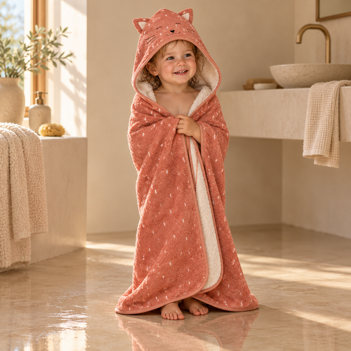 Trixie Kapuzenbadetuch Mrs. Cat 70 × 130 cm – Kind nach dem Baden