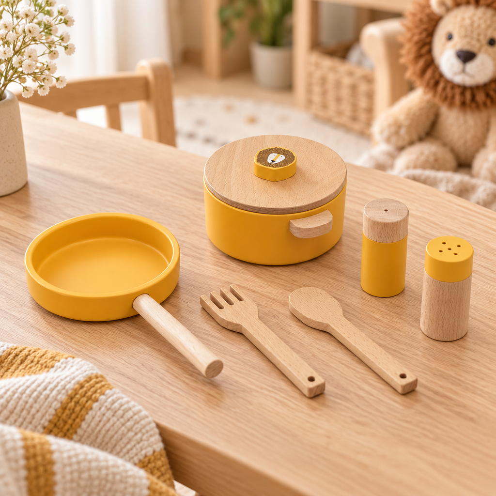 Trixie Kinder-Kochset aus Holz – Mr. Lion – Lifestyleaufnahme
