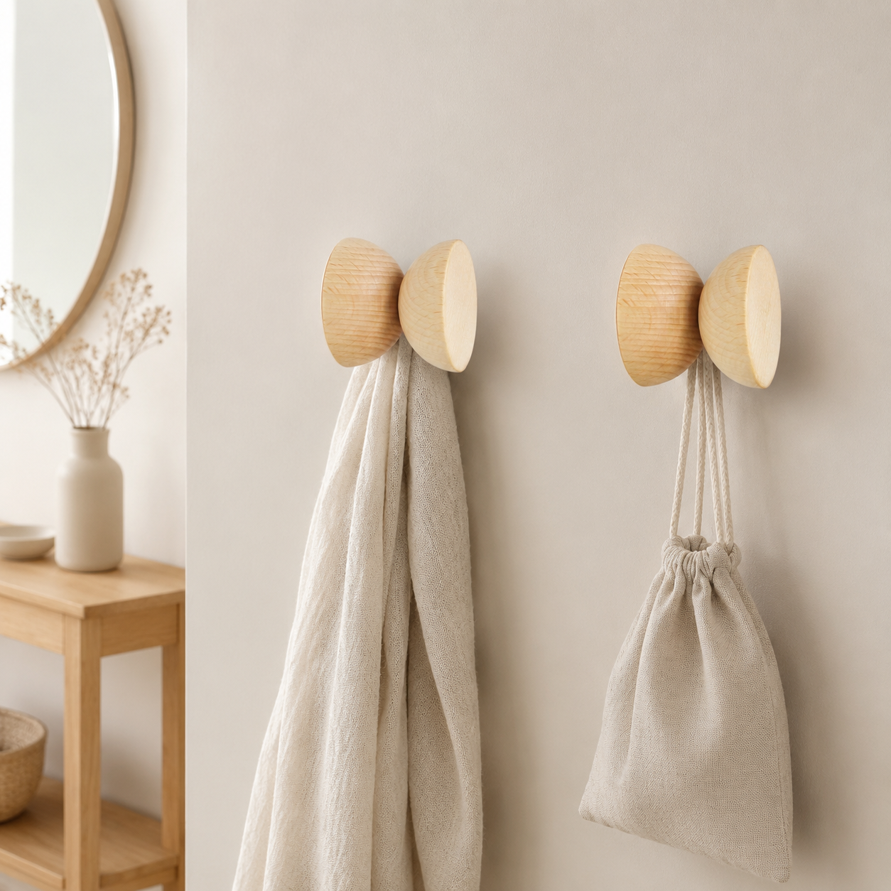 Wandhaken aus Buchenholz – 2 Stück – im eleganten Flurambiente