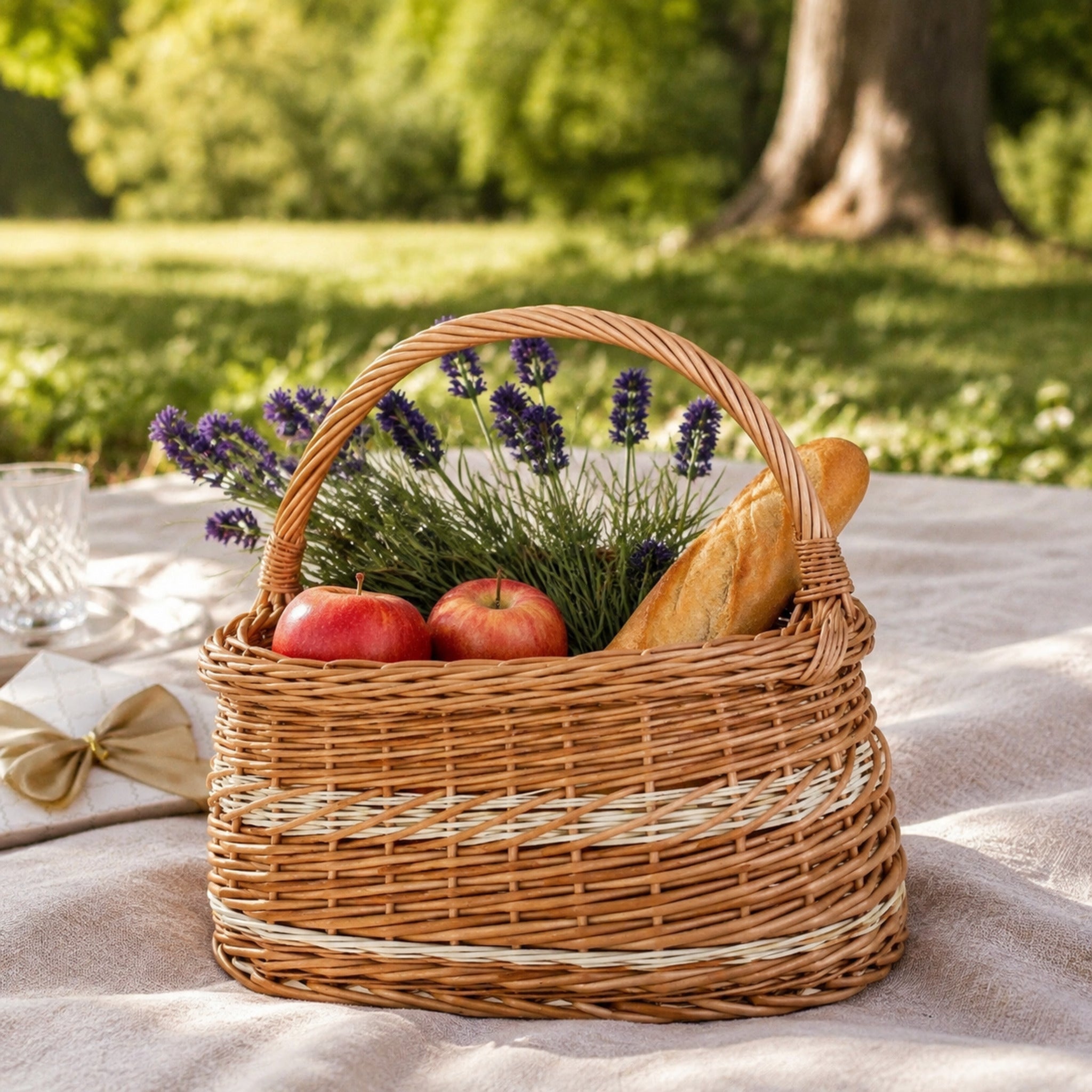 Kleiner Wiborada Weidenkorb beim Picknick im Park