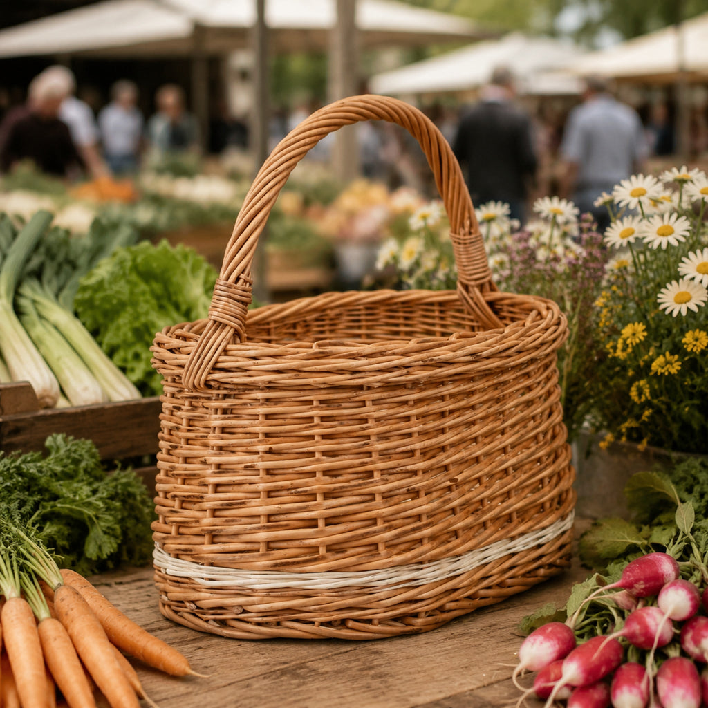 Wiborada Einkaufskorb mit Gemüse auf dem Wochenmarkt