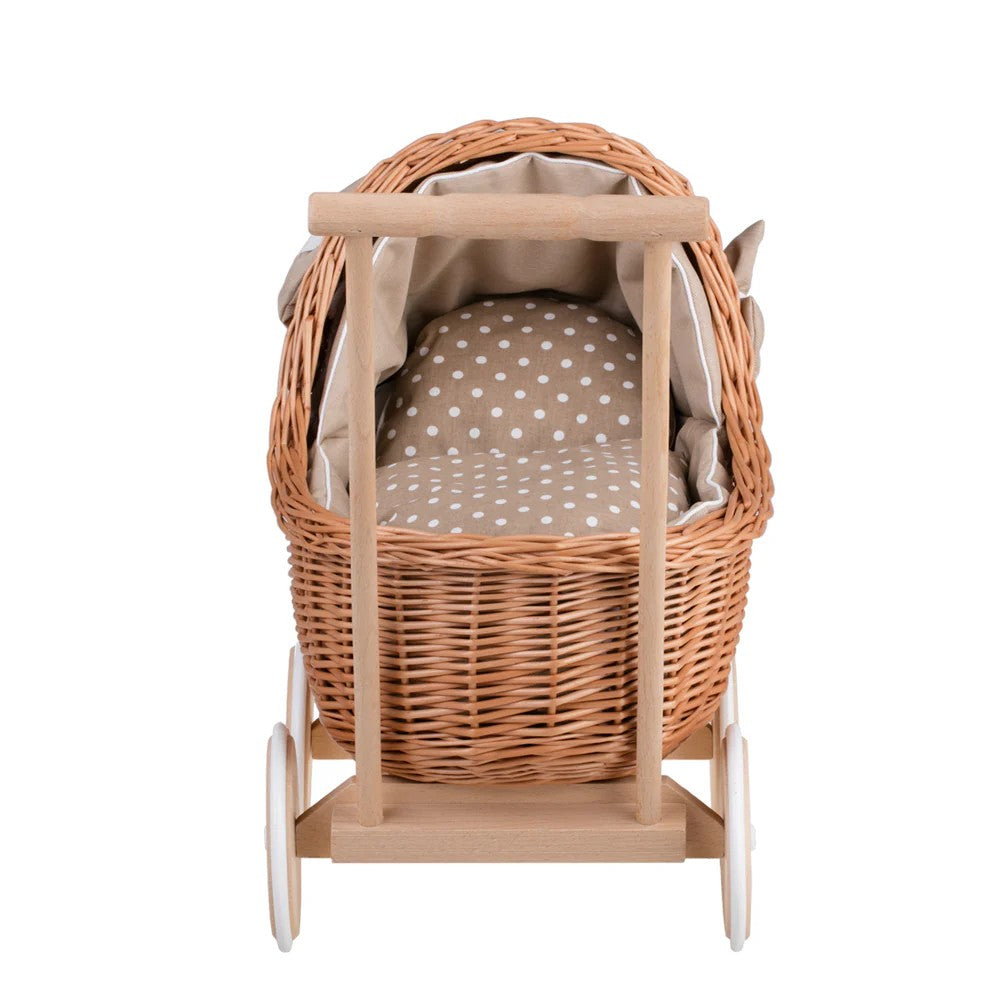 Wicker Doll Pram Lili – Beige Bedding