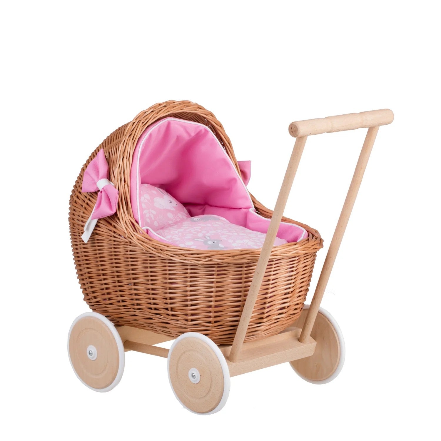 Wicker Doll Pram Lili – Pink Bedding 2