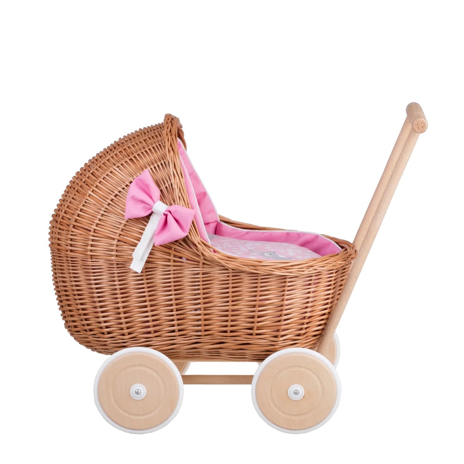 Wicker Doll Pram Lili – Pink Bedding 2