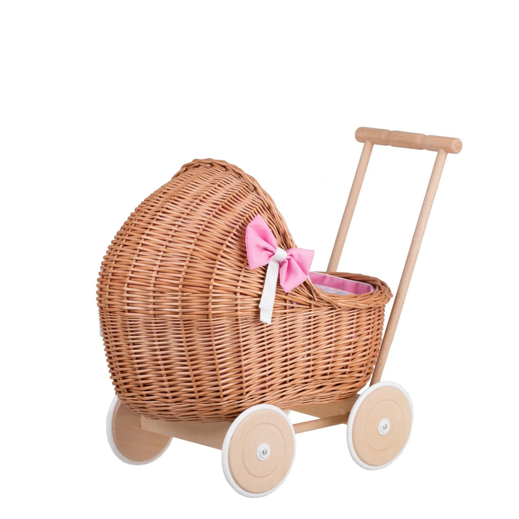 Wicker Doll Pram Lili – Pink Bedding 2