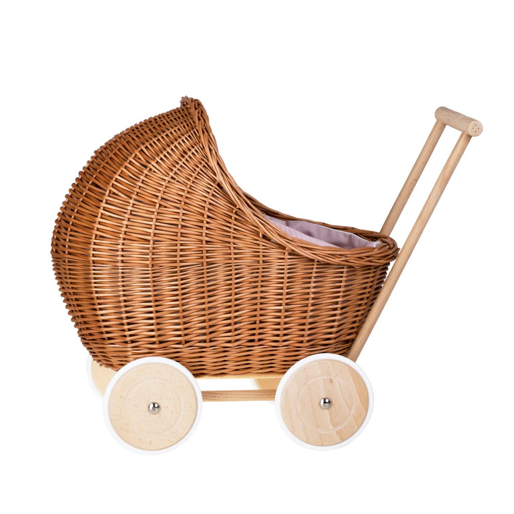 Wicker Doll Pram Lili – Pink Bedding