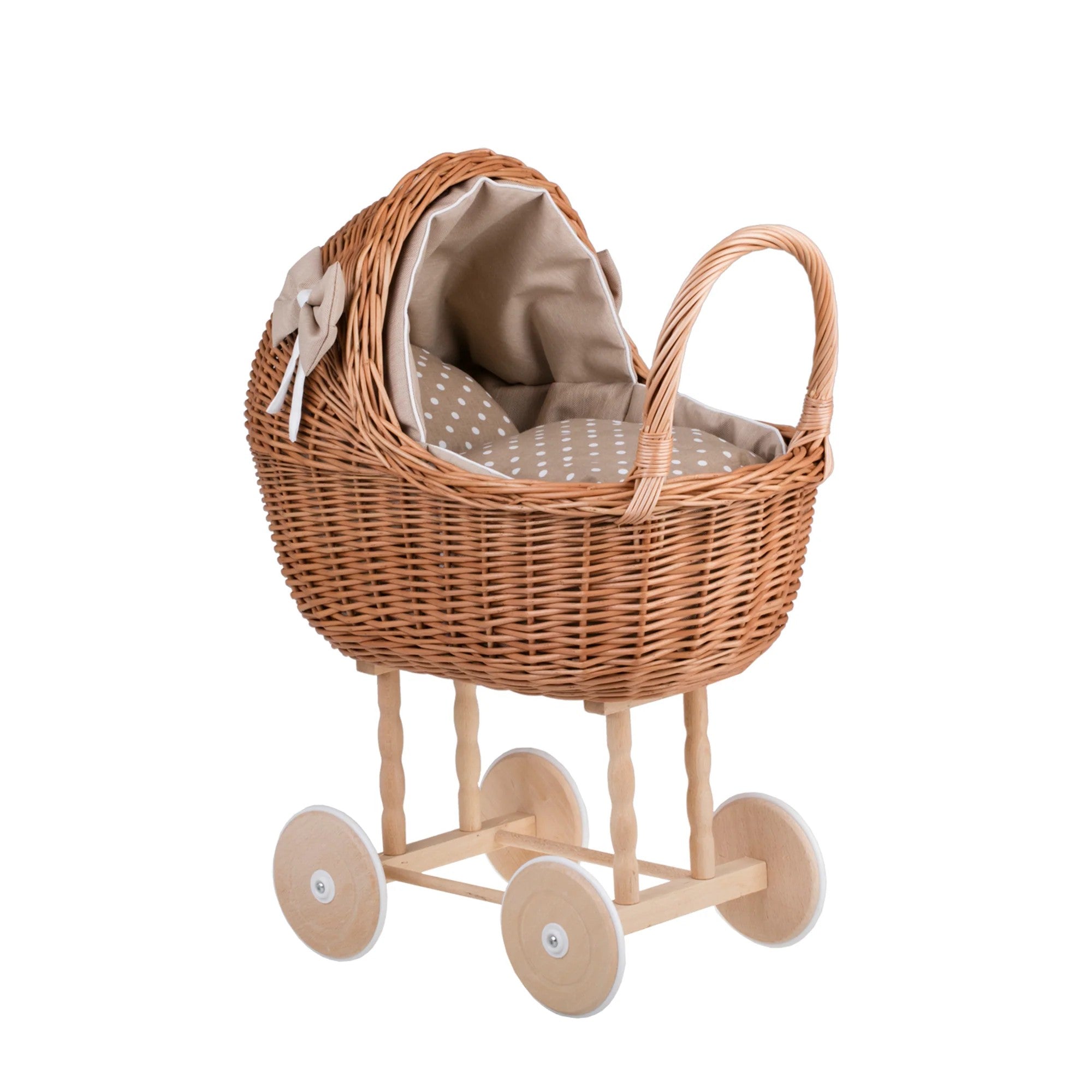 Wicker Doll Stroller Lena – Beige Bedding