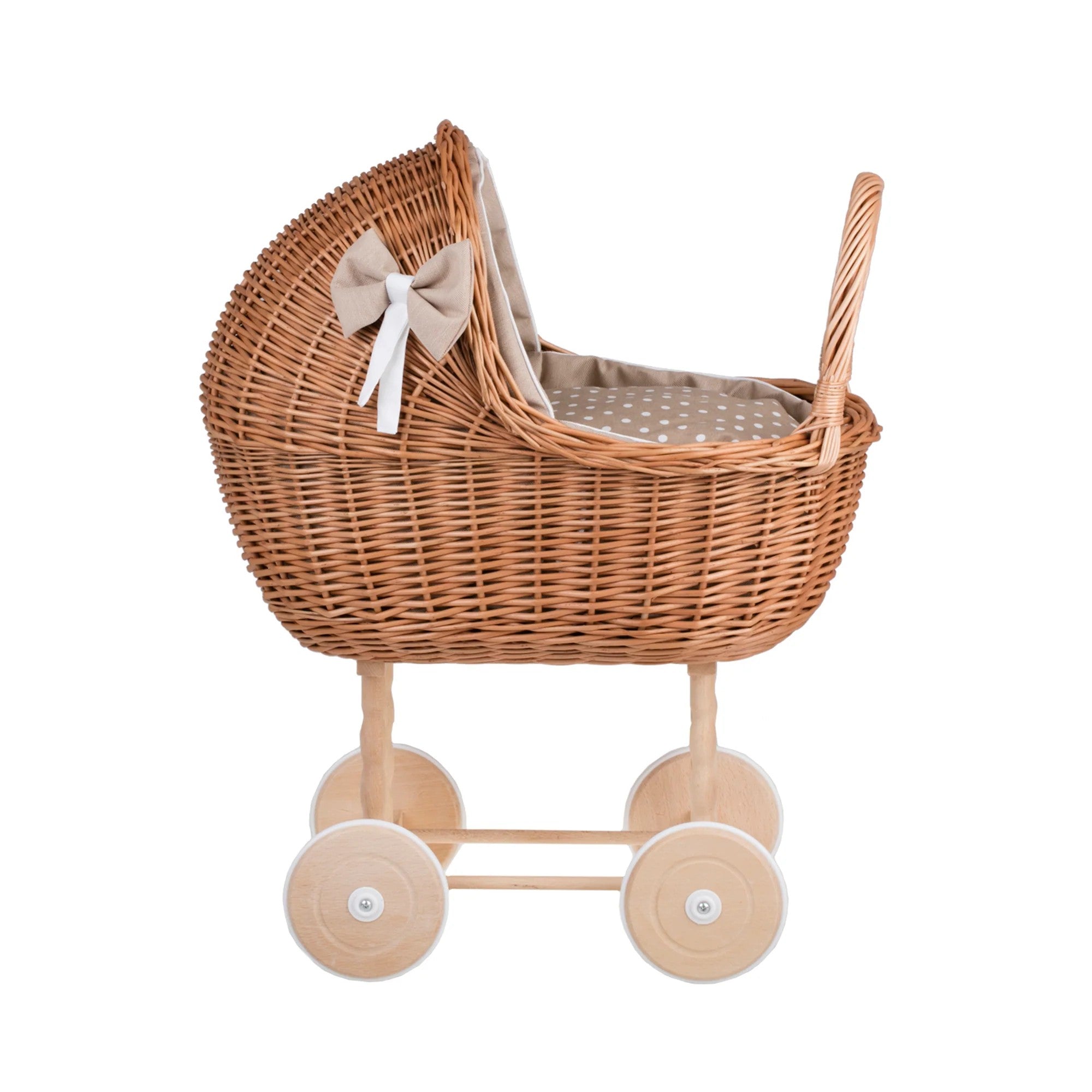 Wicker Doll Stroller Lena – Beige Bedding
