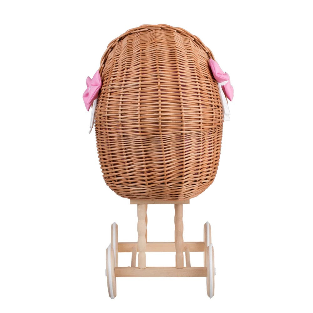 Wicker Doll Stroller Lena – Pink Bedding